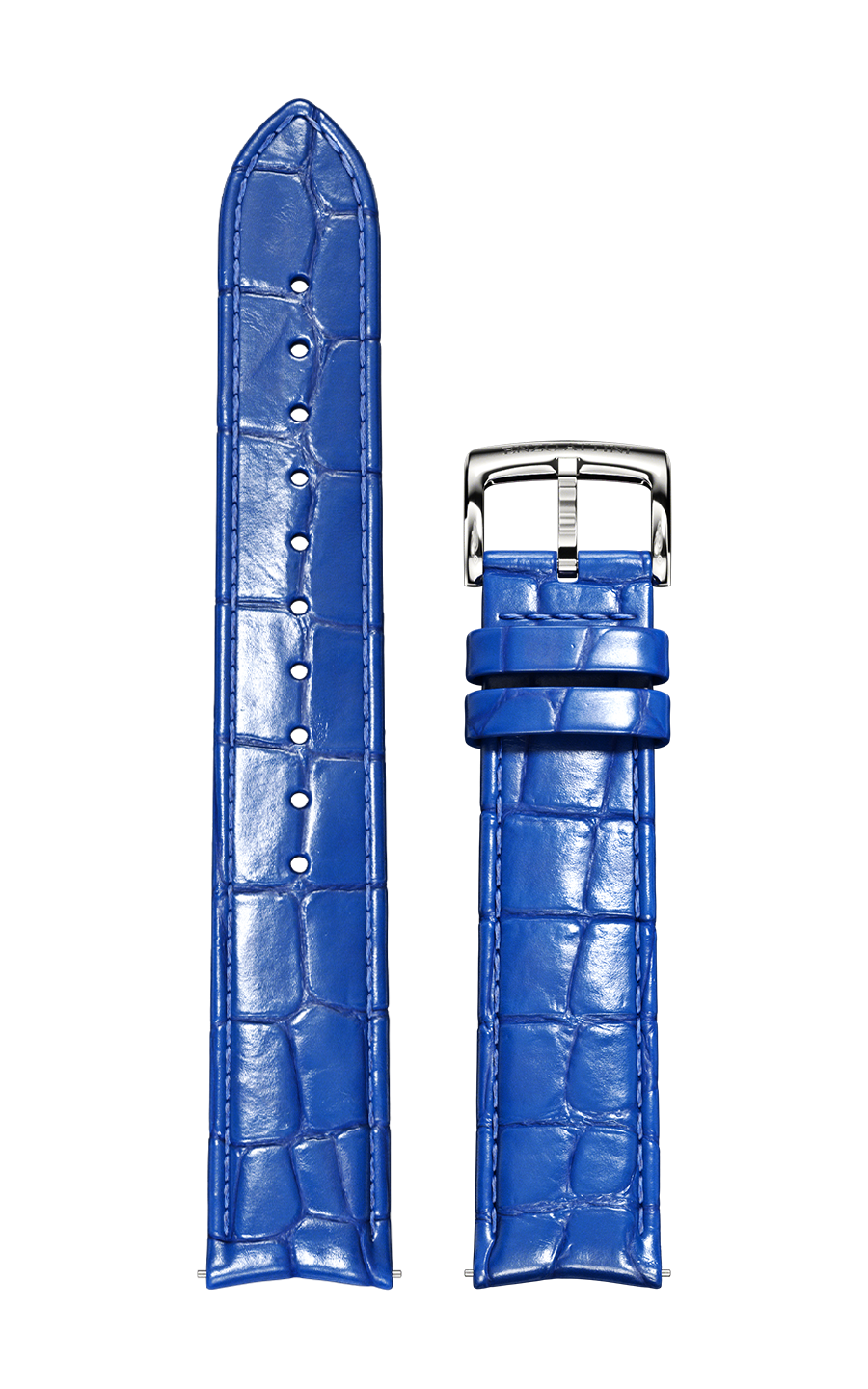 Blue Italian Leather Strap (croc pattern) / Silver Color Buckle