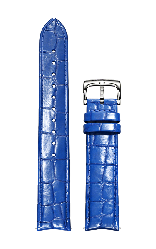 Blue Italian Leather Strap (croc pattern) / Silver Color Buckle