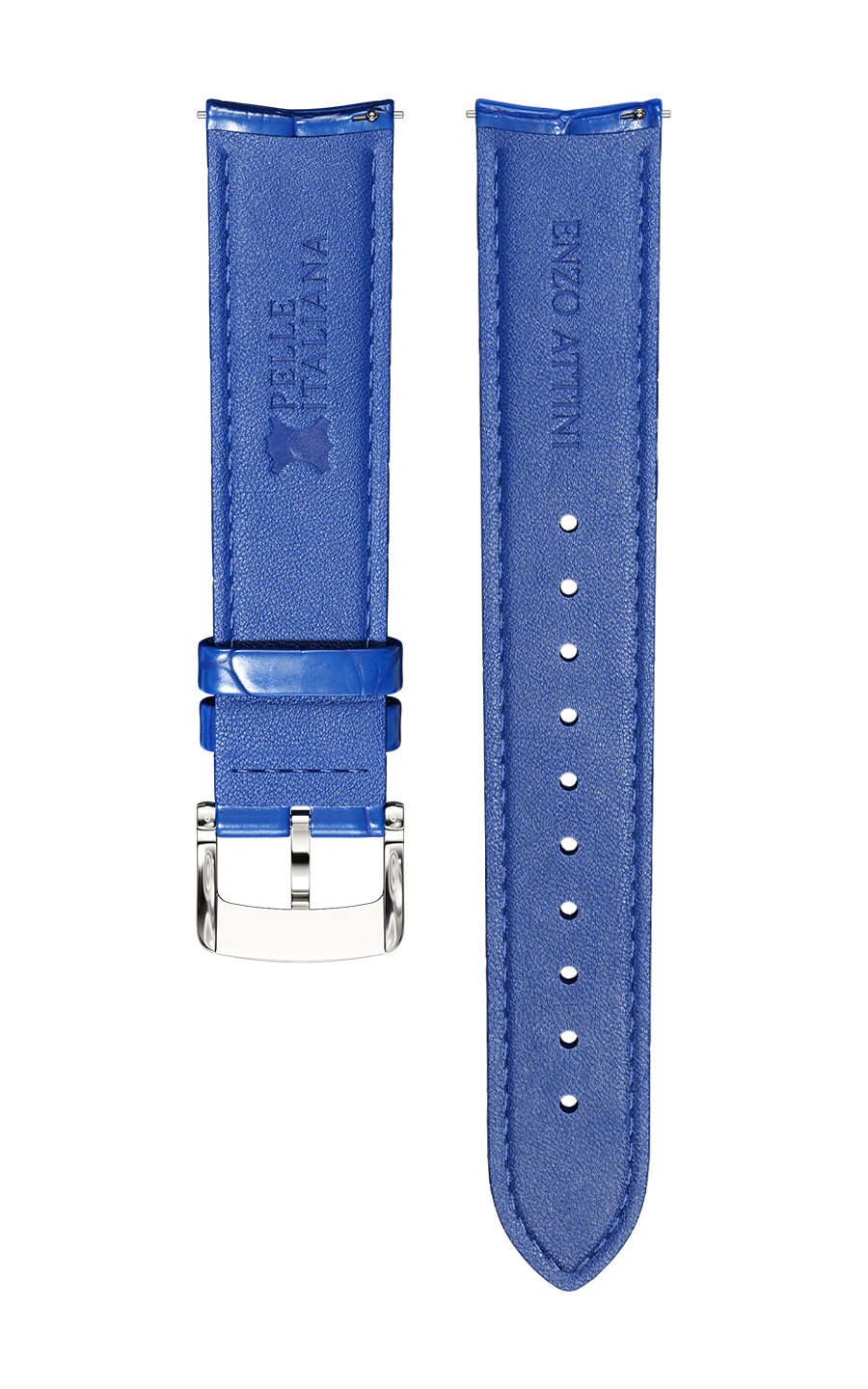 Blue Italian Leather Strap (croc pattern) / Silver Color Buckle