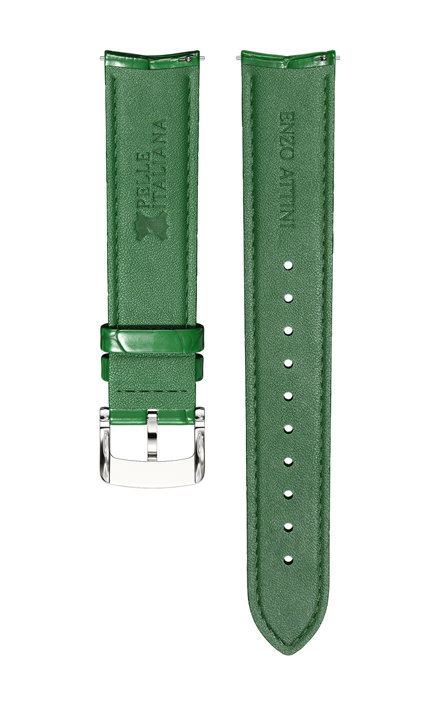 Green Italian Leather Strap (croc pattern) / Silver Color Buckle