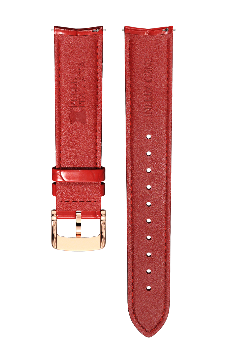 Red Italian Leather Strap (croc pattern) / Rose Gold Color Buckle