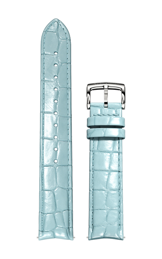 Light Blue Italian Leather Strap (croc pattern) / Silver Color Buckle