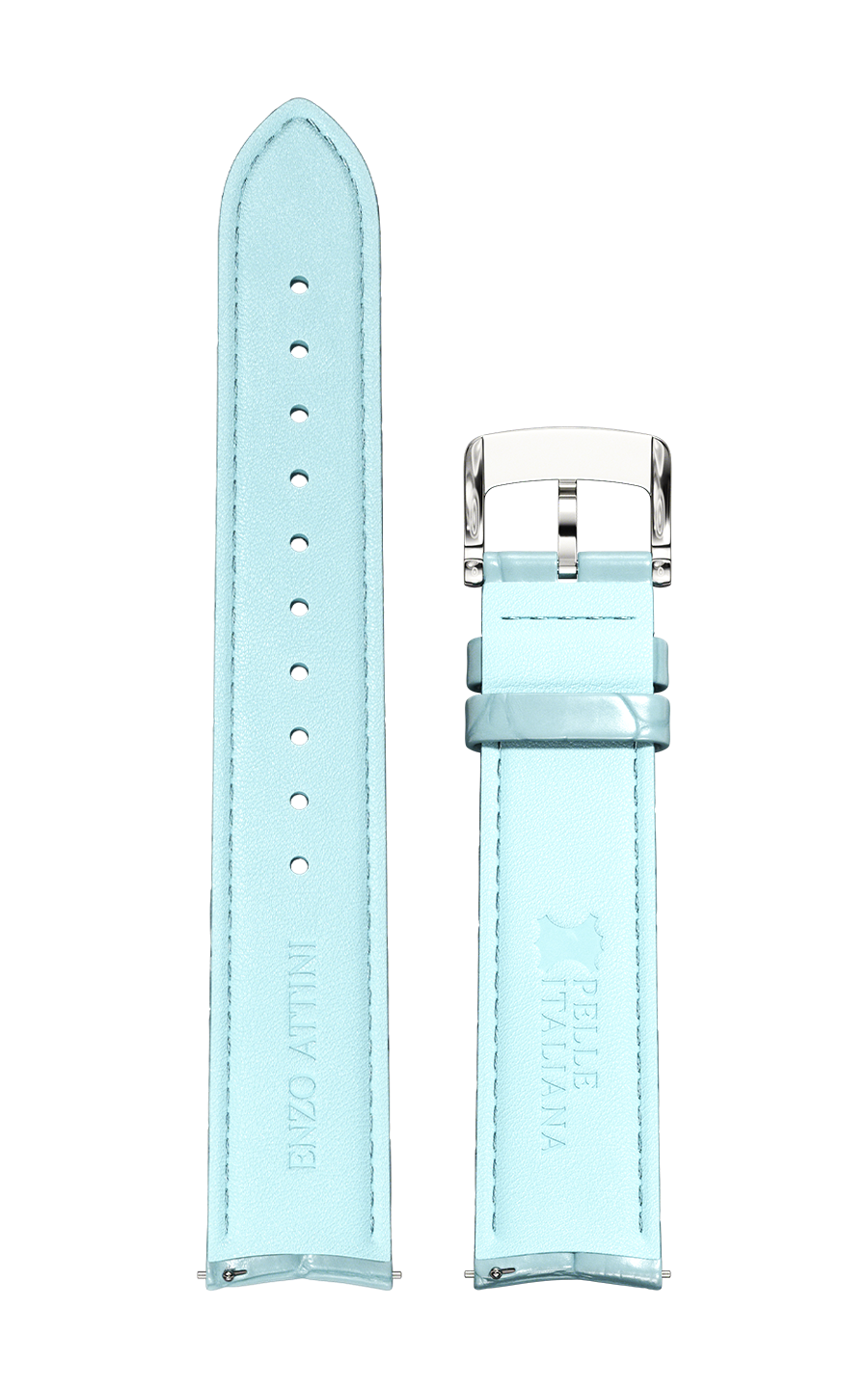 Light Blue Italian Leather Strap (croc pattern) / Silver Color Buckle